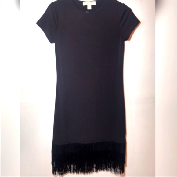 ‼️THRIFT STORE ALERT MAKE OFFER Michael Kors Dress Black Fringe Hem T-Shirt - Picture 1 of 15